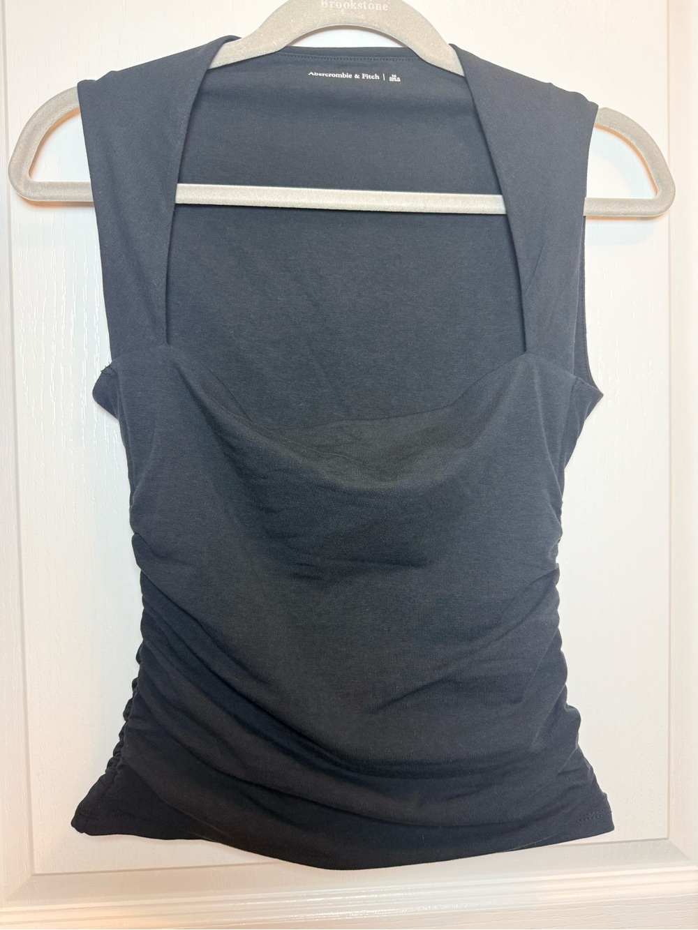 Abercrombie & Fitch A&F Ava Top Black Ruched Portrait Neck Tank M NWT